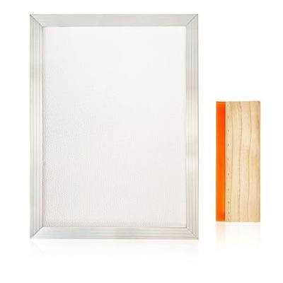 Worown 10 X 14 Inch Aluminum Silk Screen Printing Frame with 110 White Mesh, and Including 4 x 10 Inch Wooden Screen Printing Squeegee