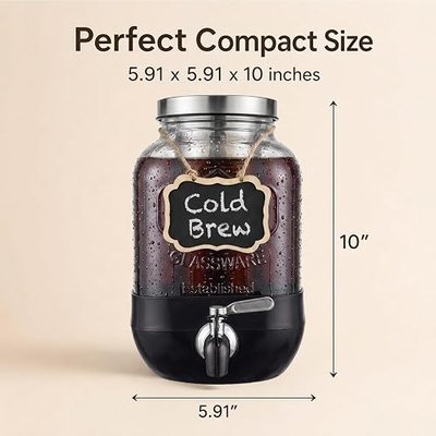 Cold Brew Coffee Maker With, Cold Brew Pitcher,1 Gallon Glass Pitcher With Stainless Steel Filter,304 Stainless Steel Leak-Proof Spigot,100% Leakproof,Large Iced Coffee Maker for Home, Easy to Use