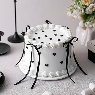 6 Inch Black Bow Fake Cake Coquettish Birthday Fake Cake Decor Wedding Dessert Props Reusable Artificial Round Dessert for Props Women Birthday Gift Anniversary Party Decor