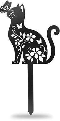 CUTHOLLOW Cat Flowers Garden Plant Marker, Metal Plant Label Stake | 11.8 Inch Waterproof Metal Stake, Cute Plant Label, Outdoor Garden Decor, Flower Bed Marker, Farmhouse Greenhouse Accent