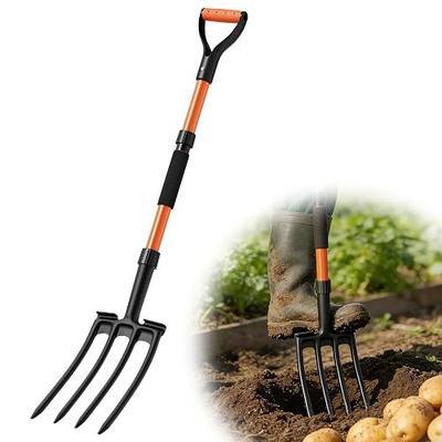 Garden Fork for Digging, 4-Tine Pitch Fork with Foot Step, Ergonomic Y-Handle & Comfortable Grip, Lightweight Durable Pitchfork for Soil Loosening, Compost, Mulch, Weeding & Potato Harvest - 43 Inches