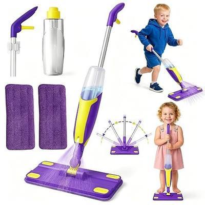 Kids Spray Mop Toddler Cleaning Set with Realistic Spray Bottle, 2 Washable Pads and Scraper, Pretend Play Housekeeping Toy for Boys Girls Age 1-3