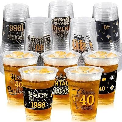 50 Pcs 40th Birthday Party Plastic Cups Bulk, 16 Oz Black Gold Plastic Clear Disposable Drinking Cups for Celebrating 40 Years Old Birthday Party Supplies Decorations Women Men