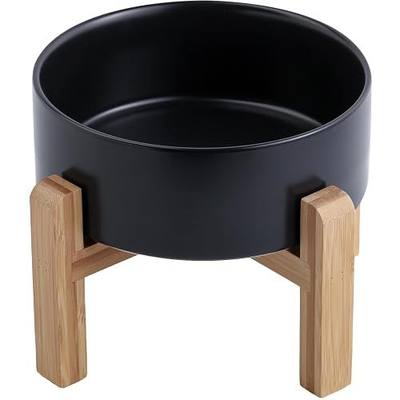 Black Raised/Elevated Ceramic Dog Bowl for Small Medium Sized Breeds,Dog Food Water Bowl with Stand,6 in Non Slip Heavy Pet Feeding Dish 3.6 Cups/ 850 ml /28 OZ