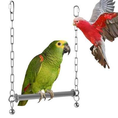 DBNESS Stainless Steel Large Bird Swing, Hanging Heavy Duty Parrot Swings Perches Stand Toys with Bell, Claw Grinding Birdcage Accessories for Macaw Afican Grey Amazon Cockatoo