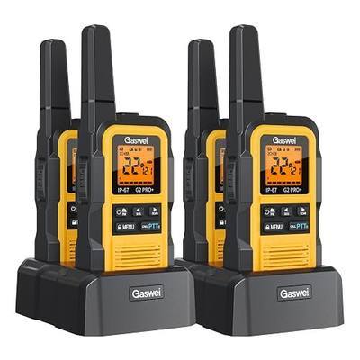 Gaswei G2Pro+ Heavy-Duty Walkie Talkies IP67 Waterproof Two-Way Radios with NOAA Weather Alert & Floating | 2-Watt Long Range for Job Sites, Hunting | Dual PTT, FM Radio, SOS, VOX(4pack)