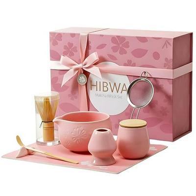 Matcha Whisk Set – Traditional Japanese Matcha Starter Kit with Bowl, Bamboo Whisk & Sifter | Complete Matcha Tea Ceremony Set for Home & Café Use – Pink