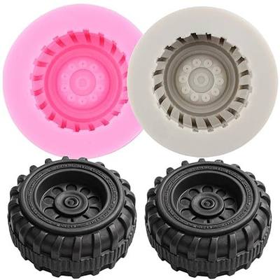 3D Round Tire Fondant Mold Truck Wheel Silicone Molds Set Of 2 | Cake Decorating Cupcake Topper Chocolate Candy Gum Paste Polymer Clay
