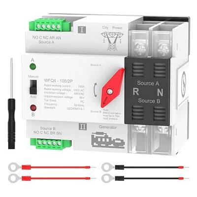 Automatic Transfer Switch 100A AC110V/220V, Dual Power ATS 2P/4P Automatic/Manual Transfer Switch din Rail mounting for Home Generator, RV,Public/Backup Power Supply