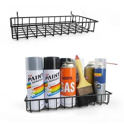 Peg Board Shallow Tray Baskets, 2Pack Black Pegboard Shelves Bottle Holders | 1/4" Pegboard Organizer Accessories, Large Steel Tray Shelves, Can Organizers for Garage Workbench Shop Hobby Craft Tool
