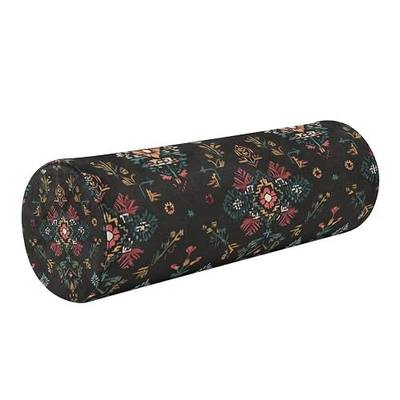 Black Boho Flower Neck Roll Pillow Bolster Round Health Memory Foam Long Cervical Cylinder Pillows with Removable Washable Cover for Body Bed Legs Back Yoga