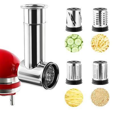 KITOART Stainless Steel Slicer Shredder Attachment for KitchenAid Stand Mixer, All-Metal Cheese Grater & Vegetable Cutter with 4 Blades, Dishwasher Safe