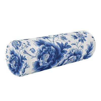 Blue and White Peony Flowers Butterfly Neck Roll Pillow Bolster Round Health Memory Foam Long Cervical Cylinder Pillows with Removable Washable Cover for Body Bed Legs Back Yoga