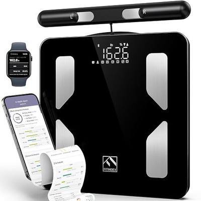 FITINDEX Body Pod Smart Scale, 8-Electrode, BMI & Body Fat, Large Platform | Body Composition Analyzer with Handle, Digital Bathroom Scale for Segmental Fat & Muscle Mass Tracking, Home Use, Black