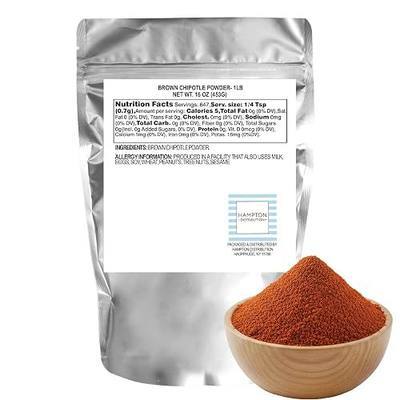 Brown Chipotle Powder, 1 Pound Resealable Bag, Chili Powder Seasoning, Hampton Distribution