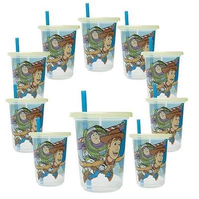 The First Years Take & Toss Toy Story Straw Cups - Spill-Proof Kids Cups with Snap-On Lids and Straws - Portable and Dishwasher Safe - 10 Oz - 10 Count - Ages 18 Months and Up