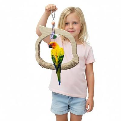 Wooden Bird Swing Toy with Rope Swing,Natural Wood Swing | Hanging Cage Accessory for Parrots,Bird perch,Small Medium Birds