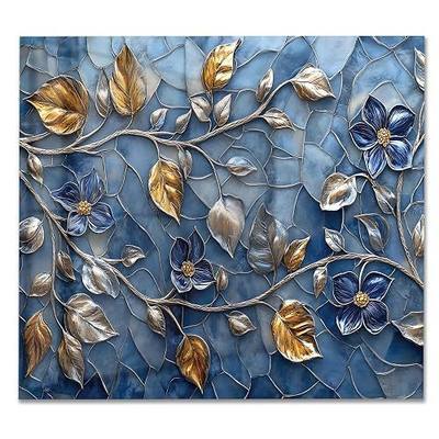 LMSDYSHU Blue Tempered Glass Backsplash for Kitchen Stove 30x30 Inch | One Piece Oven & Range Backsplash, Blue Mosaic Pattern, Heat Resistant & Easy to Clean