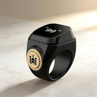 Smart Tasbih Counter,18mm(8) Muslim Digital Azan Alarm Clock Zikr Ring,APP Support Digital Counter Prayer Reminder Rings, Waterproof 4 Digit Finger Counter for Muslims