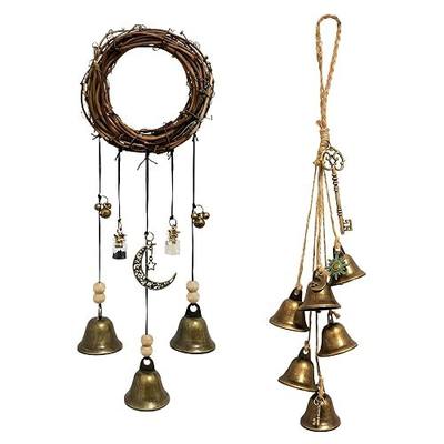 Witch Bells for Door Knob for Protection, 2 Pack Handmade Witch Bells 13.5 & 12.2 Inch with Brass Bells and Spell Jars, Vintage Boho Witchy Decor Witchcraft Supplies Wiccan Gifts for Home Wall Door
