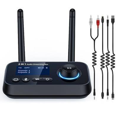 Bluetooth 5.3 Transmitter for TV Audio w. Screen Display Dual Antenna Low Latency Bluetooth Adapter Support Up to 2 BT Headphones Long Range Bluetooth Extender 3.5mm AUX/RCA/Opt Input/Output
