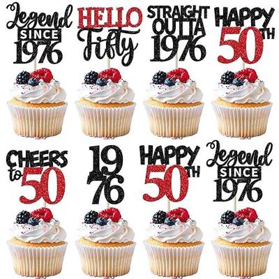 Rsstarxi 24 Pack 50th Birthday Cupcake Toppers Straight Outta 1976 50th Birthday Decorations Cheers to 50 Years Old Cupcake Picks for 50 Anniversary Party Cake Decorations Black Red
