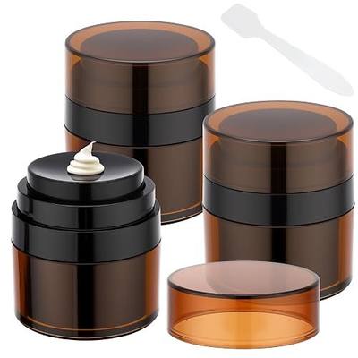 Segbeauty 0.5oz Mini Refillable Airless Pump Jars for Lotions, 3pcs Amber Travel Size Cream Containers Empty Jar, 15ml Small Vacuum Jar Pump Dispenser Bottles for Skincare Cosmetics Toiletry Bottles