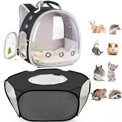 2-Pack Guinea Pig Carrier Backpack and Playpen with Lid, Breathable Pet Playpen Pop Open Exercise Fence, Portable Small Animal Cage for Rabbits, Chinchillas, Squirrel, Lizard, Sugar Glider