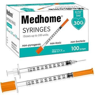 1ml 30G 5/16" (8mm) Syringe, Lab Syringes Individually Wrapped, Pack of 100