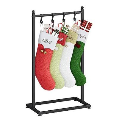 LAND·VOI Christmas Stocking Holder for Floor, Free Standing Metal Stocking Hanger with 4 Removable Hooks, Stable Base & Adjustable Feet, Black