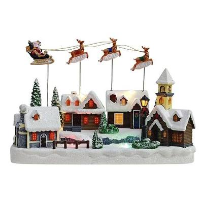 Christmas Village, Colorful Animated Scenes with Santa Reindeer Sleigh Musical Christmas Village Houses Collectible Building for Xmas Indoor Decorations