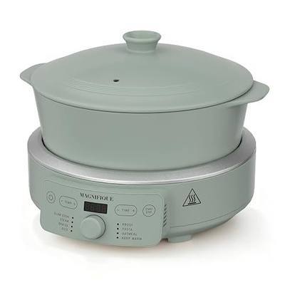 4.5 Quart Slow Cooker, 8-in-1 Casserole Programmable Round Multi-Cooker, Non-Toxic Clay pot Slow Cooker for Rice, Pasta, Steam & Proof, Oven Safe Pot to 450°F, Olive