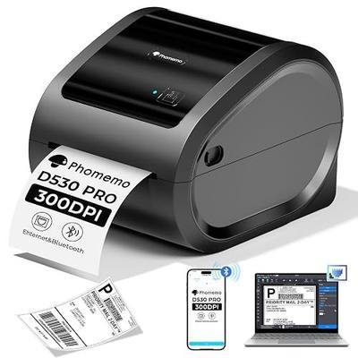 Phomemo 300DPI Ethernet Thermal Label Printer 4x6 with Built-in Paper Bin | D530Pro shipping label printer for small business/home/office, Ethernet/Bluetooth/USB connection, compatible with Amazon/USPS
