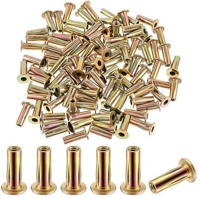 100 Pcs 1/4-20 Rivet Nuts, Multi Grip Threaded Insert Nut Kit, Zinc Plated Steel Flat Head Nutserts for Sheet Metal, Automotive, DIY Repair