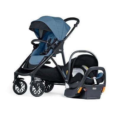 Chicco Corso LE ClearTex Modular Travel System with Infant Car Seat | Tidal/Blue, infant travel car seat 4-30 lbs, 4 strolling modes, rear-facing, newborn insert included, compact fold