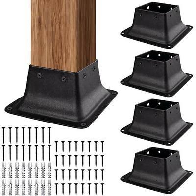LADECH 4x4 Post Bases, Sturdy Post Base Brackets & Internal Railing Anchors for 4x4 Wood Posts (3.5"x3.5"), Powder Coated Steel for Deck, Fence, Porch, Handrail (4 PCS - Black)