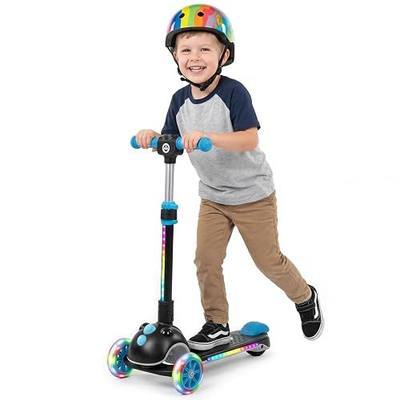 Gotrax SK1 Foldable Electric Scooter, 3 Wheels for Kids Ages 4+, Gifts | Full Body LED Light, 90 Mins Electric Riding, 5 MPH Speed, Push-Button Throttle, Battery Indicator, Adjustable Height, Black