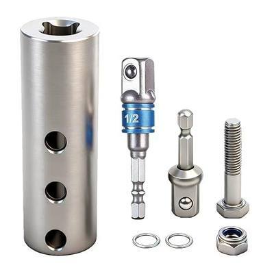 Trailer Jack Drill Adapter for 1 Inch Jack Drive Shafts, Stainless Steel Trailer Jack Adapter Kit with 2 Pcs 1/2" Drive Socket, Fits RV Camper Dump Truck Trailer Jacks (Silver)