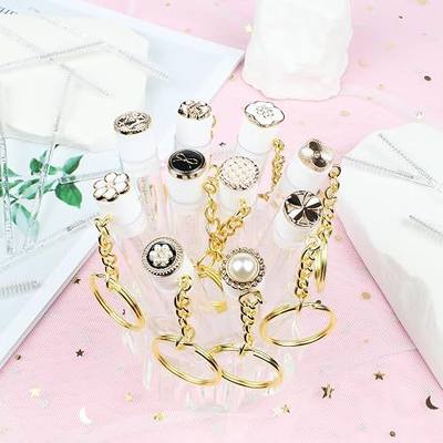 10pcs Mascara Wands Tube with Keychain Reusable Lash Spoolies Golden Crystal Eyelash Brush Tubes Spoolies Lash Extension Brushes Applicators Makeup Tools (Golden Metal 2-KC)
