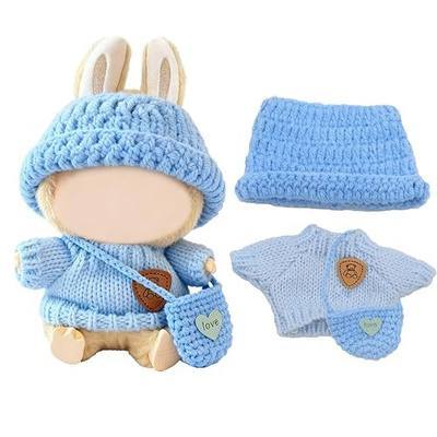 17cm Collectible Clothing Set – 3-Piece Mini Outfit with Hat, Sweater and Bag for Display Figures(Blue)