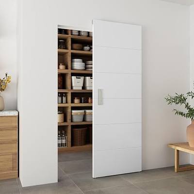 BARNSMITH 30"x84" Concealed Sliding Barn Door with Horizontal Groove and Soft Close Hardware Kits, White Hidden Barn Door, Waterproof Vinyl Wrapped, Fits Opening 26"-28" x80'', Widely Used