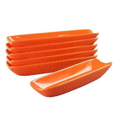 Ceramic Select Corn Cob Holders 9.1 inch Corn Cob Dishes, Set of 6 Serving plate, for nuts, olives, snacks, cheese, Non-slip Bottom - Microwave Dishwasher Oven Safe, Orange