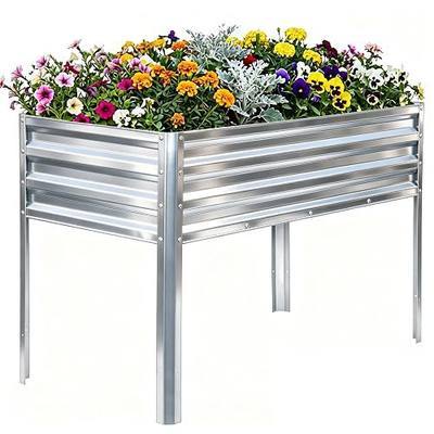 Elevated Raised Garden Bed with Legs, 48x24x32in Galvanized Planter Box Outdoor with Drainage Holes, Large Metal Raised Beds for Gardening Vegetables Herbs, Backyard, Patio, Balcony - Silver
