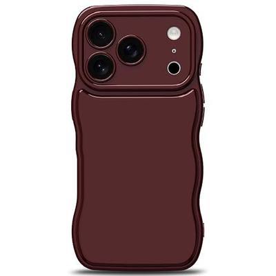 Anuck for iPhone 17 Pro Max Case Wave, Curly Frame Design for Women Girls, Cute Wavy Solid Color Aesthetic Phone Case Soft Flexible TPU Shockproof Full-Body Protective Cover 6.9" - Wine Red