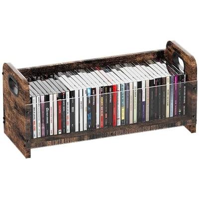 Single Slim CD/DVD Storage Organizer with Handles, Holds up to 38 CDs, Acrylic Display Case & Solid Wood Frame for Space-Saving, Shelf, Living Room, Office