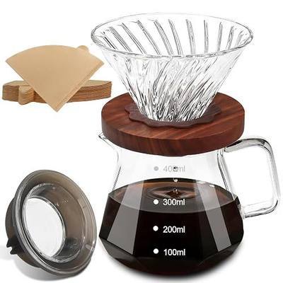 Coffee Pour Over 13.5oz 400ml High Borosilicate Glass Pour Over Coffee Maker Set Camping Travel with 50 Pcs V60 Cone Filter Paper Hand Brew Carafe Drip Suitable for Electric Ceramic Stove