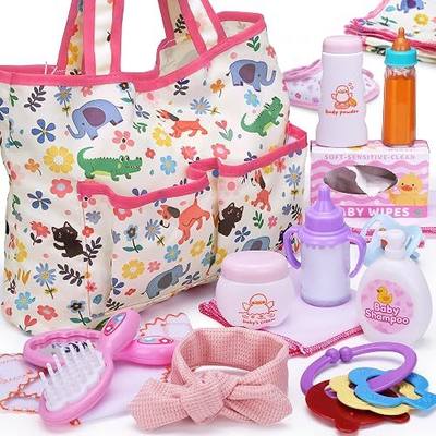 Uzoxlsn 16 Pack Baby Doll Feeding Caring Kit with Gift Box | Pacifiers, Diaper Bag & Magic Bottles, Birthday Christmas Party Goody Bag Stuffer, Toddler Kid Girl Pretend Play Toy