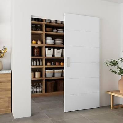 BARNSMITH 36"x84" Concealed Sliding Barn Door with Horizontal Groove and Soft Close Hardware Kits, White Hidden Barn Door, Waterproof Vinyl Wrapped, Fits Opening 32"-34" x84'', Widely Used