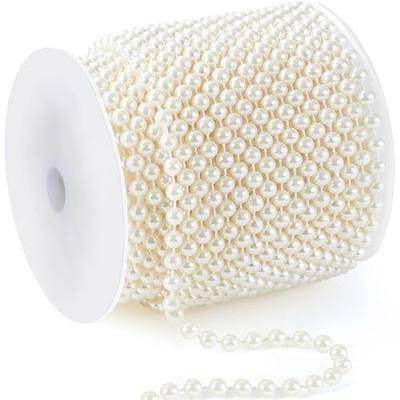 82 Feet Faux Pearl Garland, 6mm Pearl String Roll Strands, Extended String of Pearls Garland for Christmas Tree Wedding Party Decoration Centerpieces Flowers DIY Crafts (Ivory)