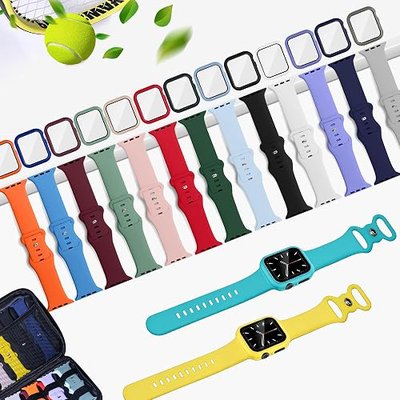 15 Pack Compatible with Apple Watch Bands 40mm 41mm 42mm 44mm 45mm 46mm Women Men, Watch Screen Protector Case&Organizer for iWatch Series 11 10 9 8 7 6 5 4 SE(Multiple Sizes, Select the Right Size)
